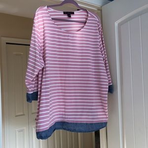 GLORIA VANDERBILT 3X Pink White Stripe Chambray